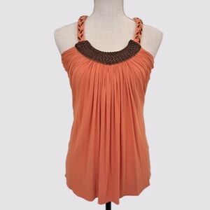Sky NWT Sleeveless Top Faux Leather Braided Neckline Small
